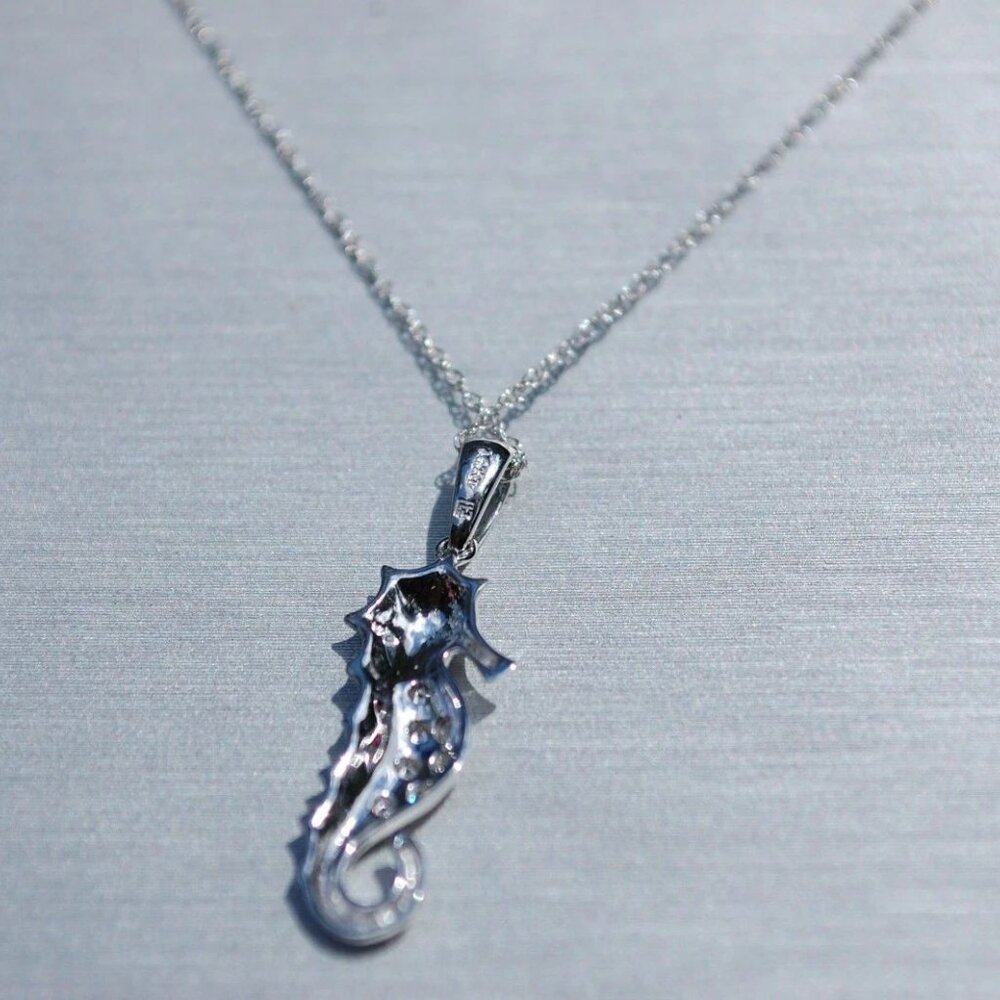 14k White Gold Diamond Accent Seahorse Pendant Necklace - Picture 10 of 10